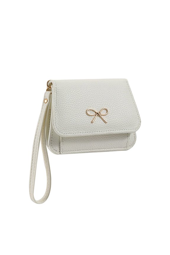 Handheld Purse and Card Holder – Litchi Texture Zippered Soft Small Wallet White
