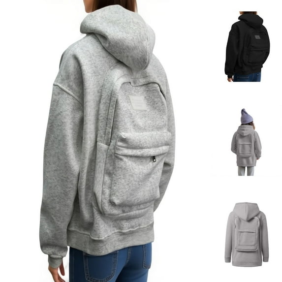 shoper Hoodie with Backpack - Travel Hoodies with Built in Backpacks Back to School Clothes Zipped Hooded Sweatshirt for Kids/Women/Men, Lightweight Comfort with Pockets