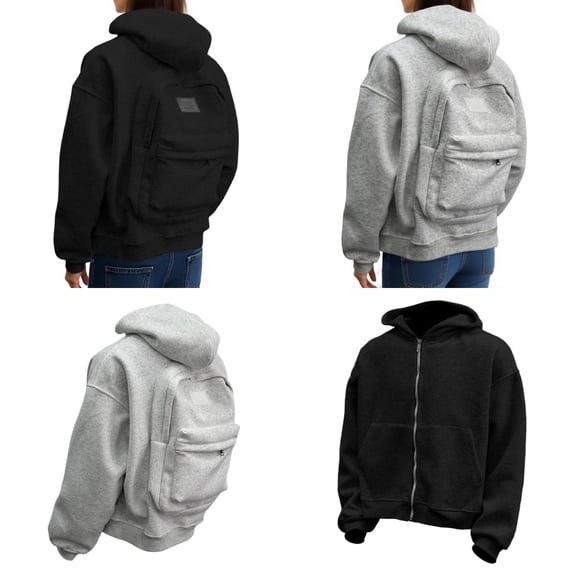 shoper Hoodie with Backpack - Travel Hoodies with Built in Backpacks Back to School Clothes Zipped Hooded Sweatshirt for Kids/Women/Men, Lightweight Comfort with Pockets