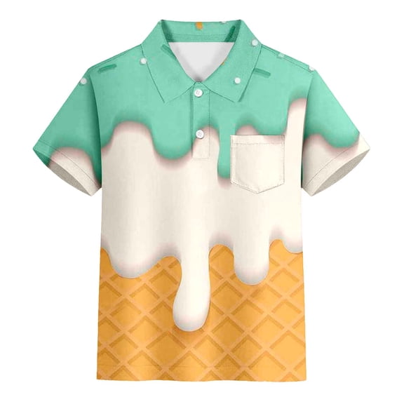 shoper Ice Cream Polo Shirts Boys 5t Collared Ice Cream Day Shirt Classic Short Sleeve Shirt Trendy Tops Toddler Boy Clothes Green 150