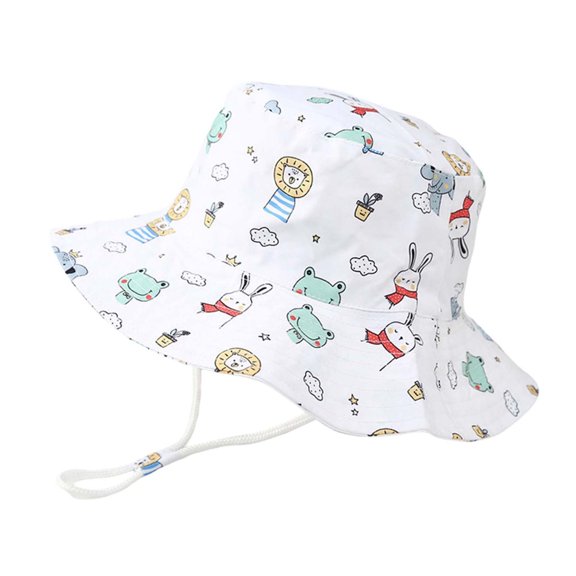 shoper Kids Cartoon Print Bucket Hat Stylish Sun Hat for Boys & Girls with UV Protection Ages 2-6 White2 One Size