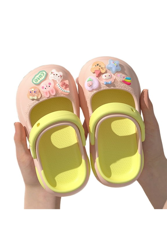 Kids Clogs on Shoes Print Lightweight Durable Garden Clogs Girls Boys Pink 17CM