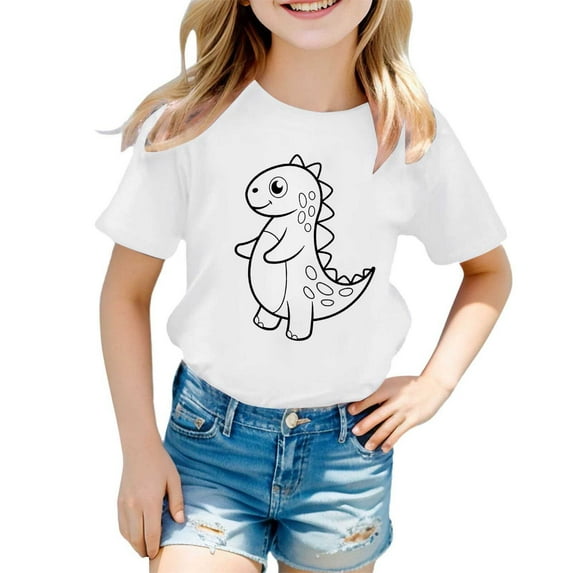 shoper Kids DIY Hand Painted T Shirt Coloring Short Sleeves T-Shirt Tops for Boys & Girls White 140