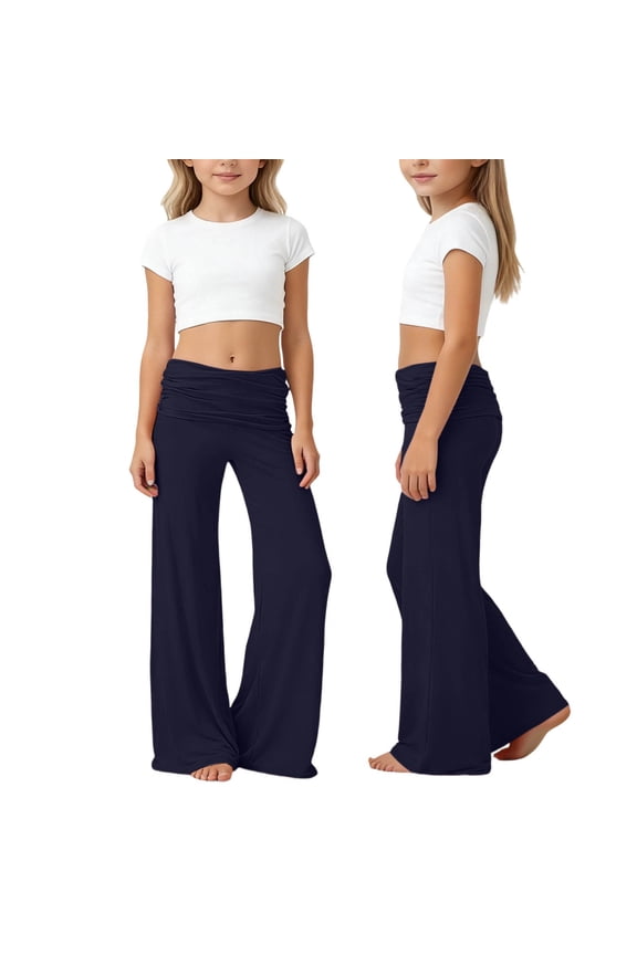 Kids Fold Over Leggings Coral,Teen Girls Coral Fold Over Pants 2026 Yoga Wide Leg Lounge Pant Ruched Sports Leggings Navy