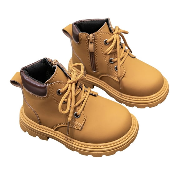 shoper Kids Leather Ankle Boots with Side Zipper for Boys Outdoor Play School Activities and Casual Wear Soft Sole Comfortable Durable Design Size 6-6.5 Years