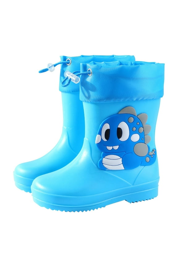 Kids Rain Boots for Boys Toddler Non Rubber Boots with Cute Cartoon Design Easy On Off Mid Calf Rainboots Size 6-7 Years
