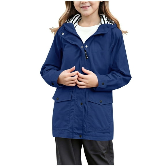 shoper Kids Rain Jacket Boys Girls Lightweight Waterproof Raincoat Teen Full Zip up Button Down Coat Windbreaker Unisex Hooded Jacket Back to School Clothes