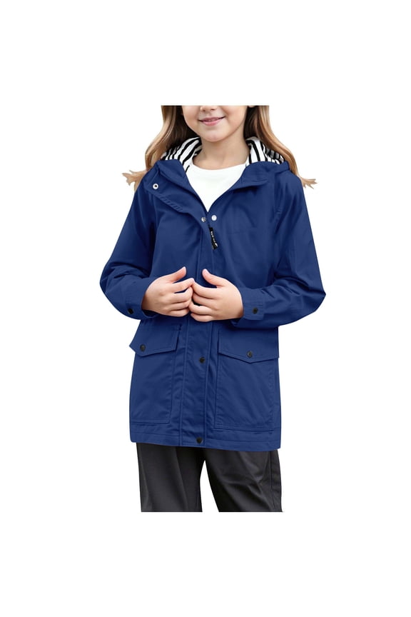 Kids Rain Jacket Boys Girls Lightweight Waterproof Raincoat Full Zip up Button Down Coat Windbreaker Unisex Hooded Jacket Back to School Clothes