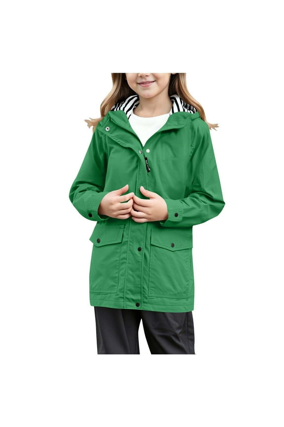 Kids Rain Jacket Boys Girls Lightweight Waterproof Raincoat Teen Full Zip up Button Down Coat Windbreaker Unisex Hooded Jacket Back to School Clothes