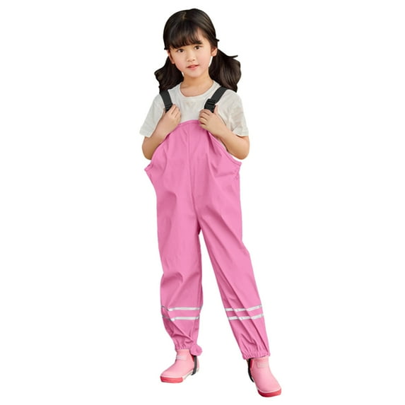 shoper Kids Rain Pants Girls Waterproof Solid Color with Reflective Strips Breathable Rain Bodysuits Unisex Kids Raincoat for All Ages Pink 92/S