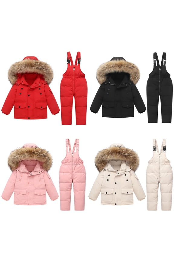 Kids Snow Bib Winter Coat and Snow Pants Set Overall Windproof Snowboard Outdoor Kids Snow Pants Beige 90