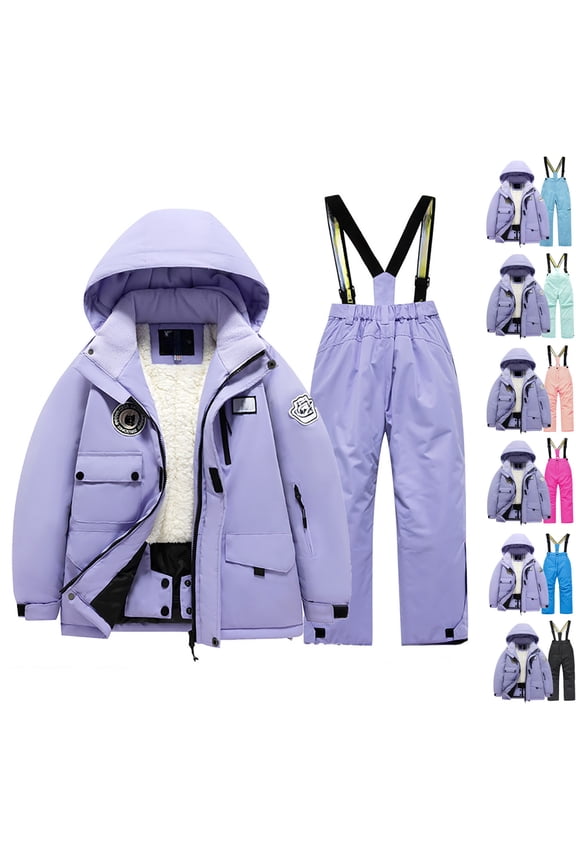 Kids Snowsuit Winter Coat and Snow Pants Set Warm Snowboard Outdoor Ski Outfit Black 10