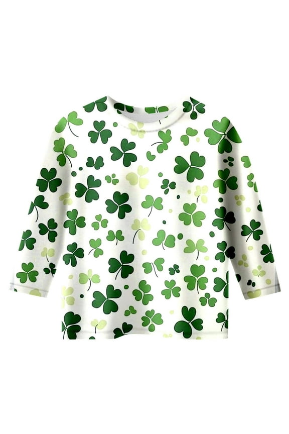 Kids St Patrick's Day Shirt Crewneck Plaid Shamrock Tee Shirts for Kid long-Sleeve St Patrick's Day Kids Clothes White 110
