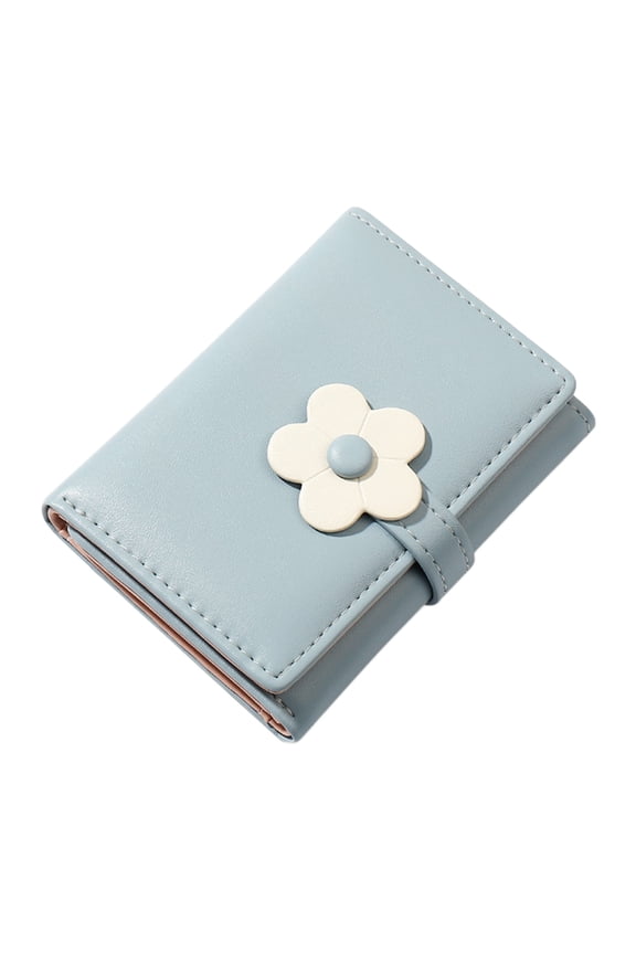 Ladies Simple and Cute Flower Student Wallet Short Three Fold Ladies Wallet Blue