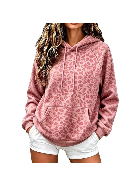 Leopard Hoodie for Women, Oversized Y2k Print Hoodies Pullover Trendy Hooded Fall Sweatshirts with Pockets