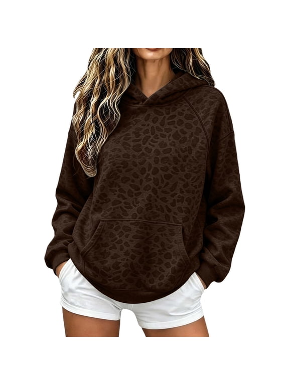 Leopard Hoodie for Women, Oversized Y2k Print Hoodies Pullover Trendy Hooded Fall Sweatshirts with Pockets