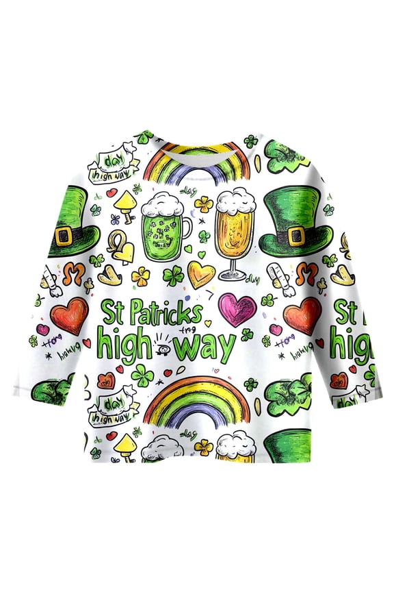 Leprechaun T-Shirt for Kid Crewneck St.patricks Day Outfits for Kid long-Sleeve St Patrick's Day Clothes for Boy and Girl Green 140