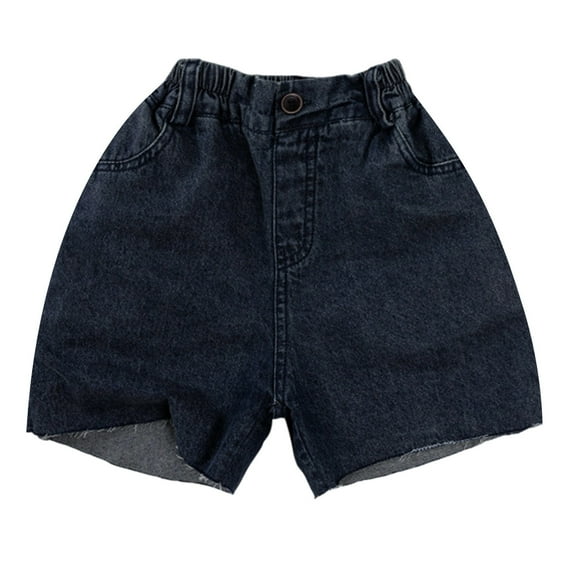 shoper Little Boy Jeans Shorts Size 5-6 Washed Shorts Elastic Waistband Everyday Denim Shorts for Summer Kids Dark Blue 130