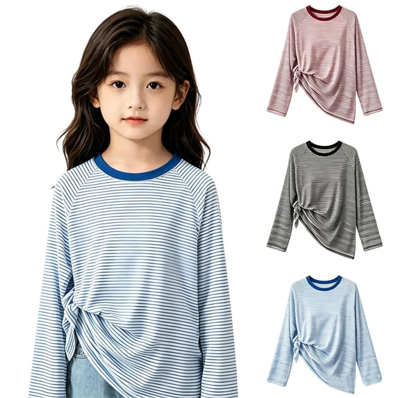 shoper Long Sleeve Shirts Girls Size 6 Striped Round Neck Comfortable Layering Shirts Girls Clothes