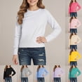 thumbnail image 1 of shoper Long Sleeve Shirts for Girls Size 8 Cotton Blend Crew Neck Thin and Light Basic Tee, for School Holiday Daily Wear, 1 of 10