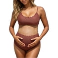 thumbnail image 1 of shoper Maternity Swimsuit Two Piece High Waisted Scalloped Bikini Set Pool Beach Adjustable Straps Pregnancy Bathing Suit Coffee L, 1 of 7