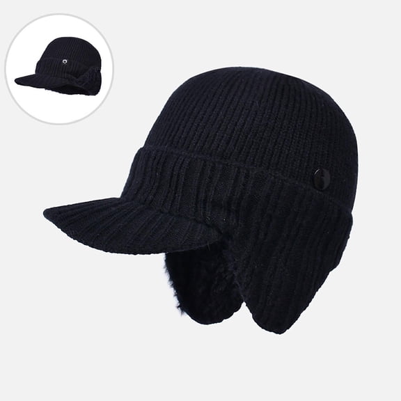shoper Men Women Winter Warm Lined Knit Beanie Hats with Visor and Ear Flaps for Cold Weather Sport Golf Baseball Beanie Cap