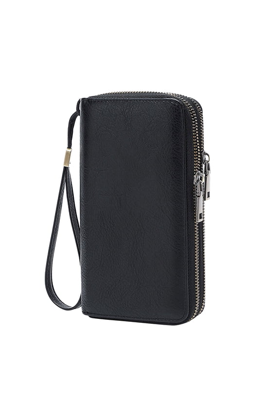 Men's and Women's Wallet with RFID Double Loose Leaf Short Solid Color Function Korean Vertical PU Wallet Black