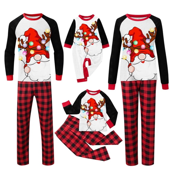 shoper Merry Christmas Matching Family Pajamas Set Print Long Sleeve Pullover Top and Plaid Pants Pjs for Adults