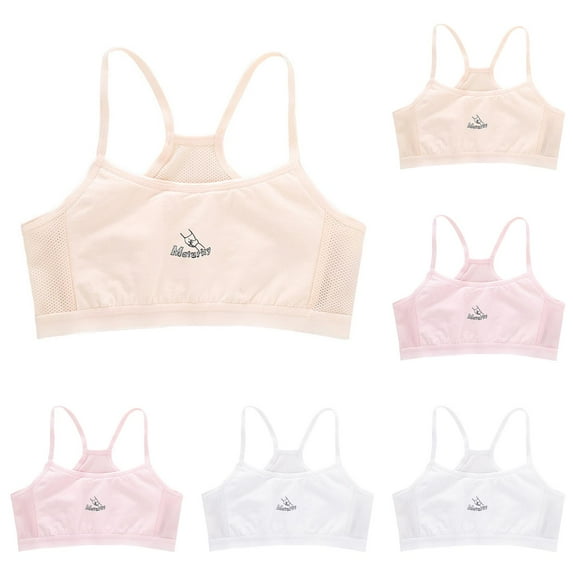 shoper Multipack Crop Top Bra for Girls Seamless Sports Bra Training White Teen Tween Bra Camisole Style Lightweight Breathbale Seamless Kids
