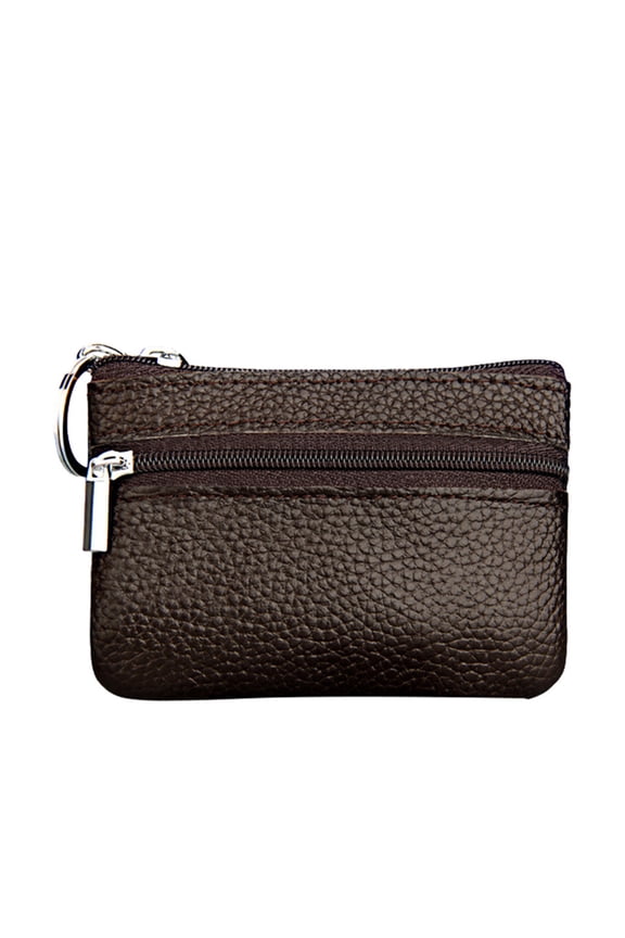 New Women's Mini Coin Purse Leather Zipper Pouch with Key Ring Small Wallet Coffee