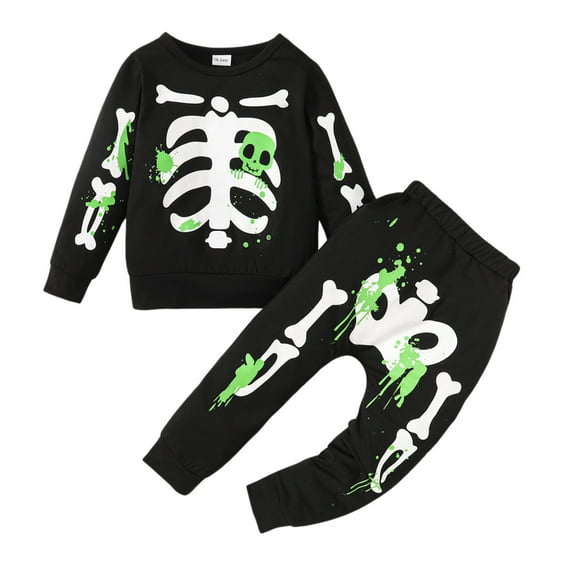 shoper Pjs for Boys Size 7 Pajamas Sets Casual Crewneck Top with Pants Children's Home Wear Kids 2 Piece Pajamas Black 120