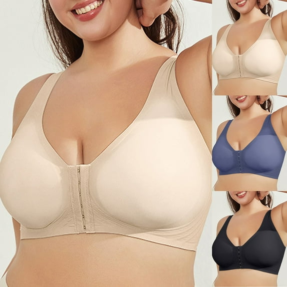 shoper Plus Size Bras Women's Front Closure Bras Full Coverage No Underwire Supportive T-Shirt Bra Beige XXL