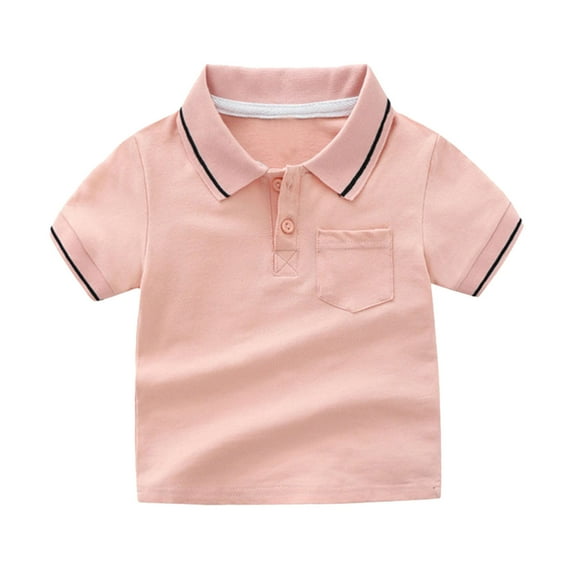 shoper Polo Shirts for Boys Collared Solid Color Short Sleeve Shirts Breathable Vacation Tops School Clothes for Boys Pink 90