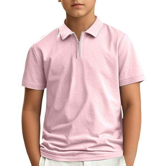 shoper Polo Shirts for Boys Collared Solid Color Short Sleeve Shirts Casual Preppy Clothes Boys' Tops, Tees & Blouses Pink 120