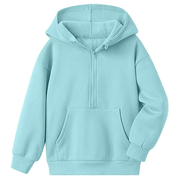 shoper Quarter Zip Hoodies Boy Girl Hooded Sweatshirts Long Sleeve Hoodies Kids Pullover with Kangaroo Pocket for 5-14Y Light Blue
