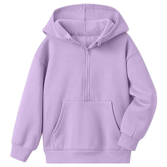 shoper Quarter Zip Hoodies Boy Girl Hooded Sweatshirts Long Sleeve Hoodies Kids Pullover with Kangaroo Pocket for 5-14Y Purple