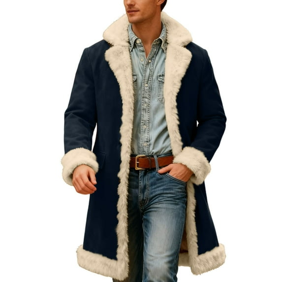shoper Santa Jacket for Men Women Patchwork Contrast Color Christmas Collar Jacket Christmas Long Cardigan Fuzzy Flannel Jackets Winter Warm Coat Xmas Holiday Outwear with Pocket Red