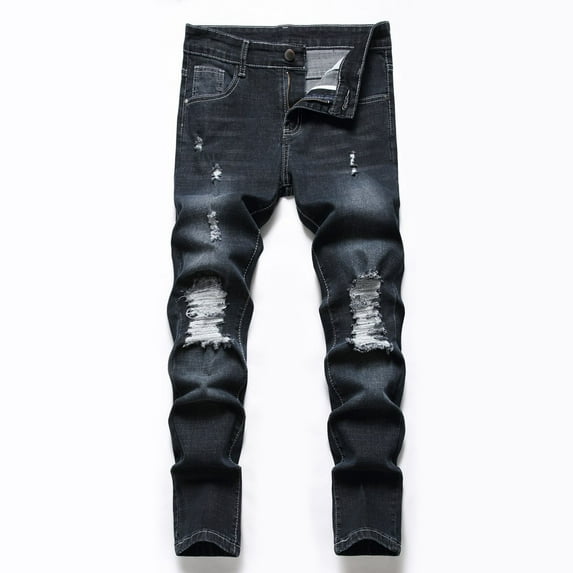 shoper Skinny Boy's Stretch Comfy Ripped Jeans Stylish Distressed Washed Denim Jeans Pants Boys Trouses Black 10