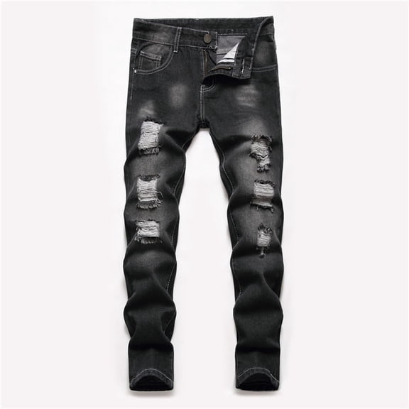 shoper Boy's Stretch Comfy Ripped Jeans Stylish Distressed Washed Denim Jeans Pants Boys Trouses Black 14