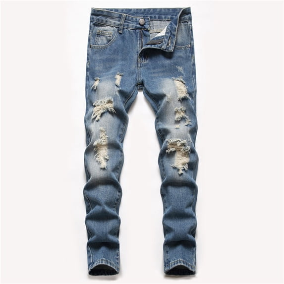 shoper Fit Boy's Jeans Pants Ripped Destroyed Distressed Stretch Slim Toddler Trouses Dark Blue 12