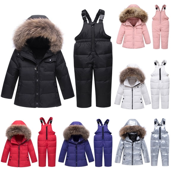 shoper Snow Bibs Kids Winter Coat and Snow Pants Set Warm Overalls Ski Suits Kids Snow Pants Black 120