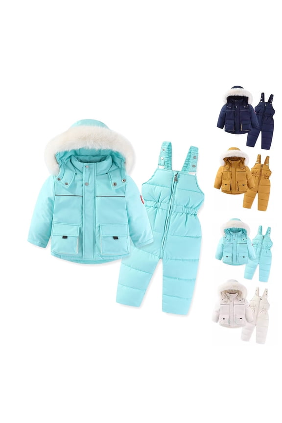 Snowsuit Kids Winter Coat and Snow Pants Set Windproof Snowboard Outdoor Snow Outfits for Girls White 90