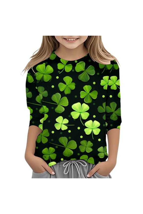 St Patrick Day Shirt Girls Crewneck Boys St Patricks Day Outfit long Sleeve St Patrick's Day Clothes for Kids Green 140