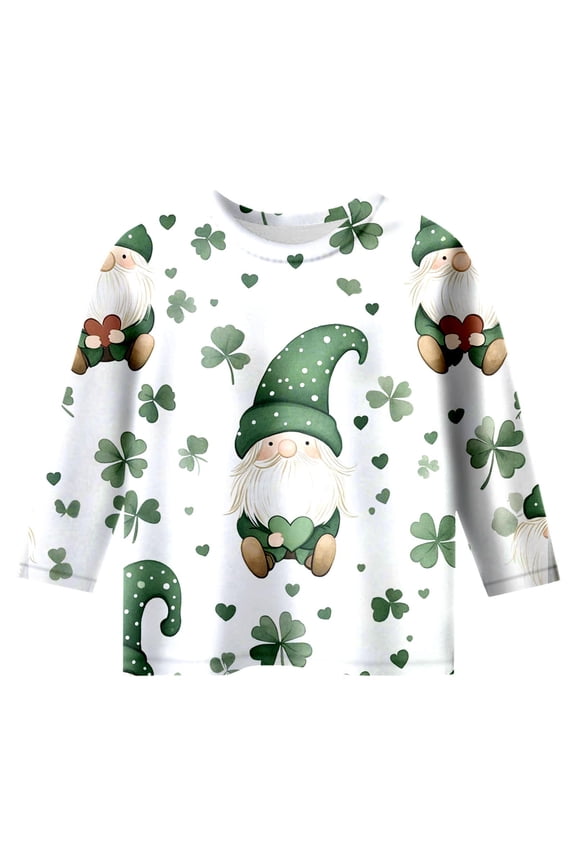 St Patrick's Day Dinosaur Shirt for Kid Crew Neck St Patricks Day Outfits Shirt for Kid long-Sleeve St Patrick's Day Kids Clothes White 160
