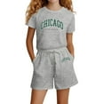 thumbnail image 1 of shoper Summer Outfits for Girls 6-7 Cotton Letter Print Short Sleeve T-Shirt and Shorts Trendy Children's Fashion Shorts Set 2 Piece Grey 150, 1 of 4