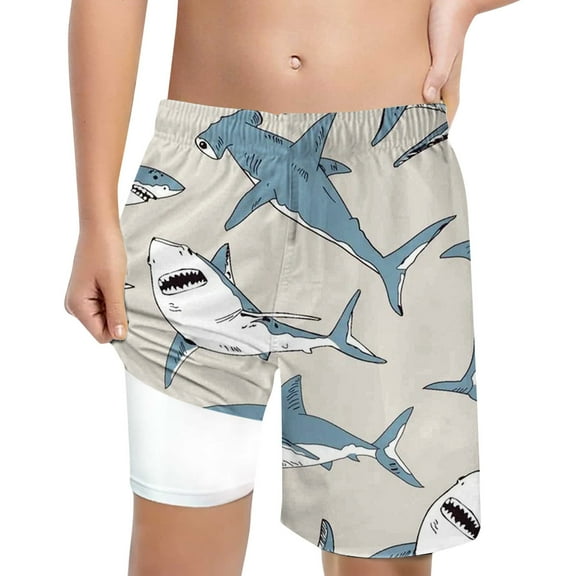 shoper Swim Trunks Kids Size 6 with Compression Liner High Waist Quick Drying Swimming Short Boys Swimming Trunks Light Gray 14T