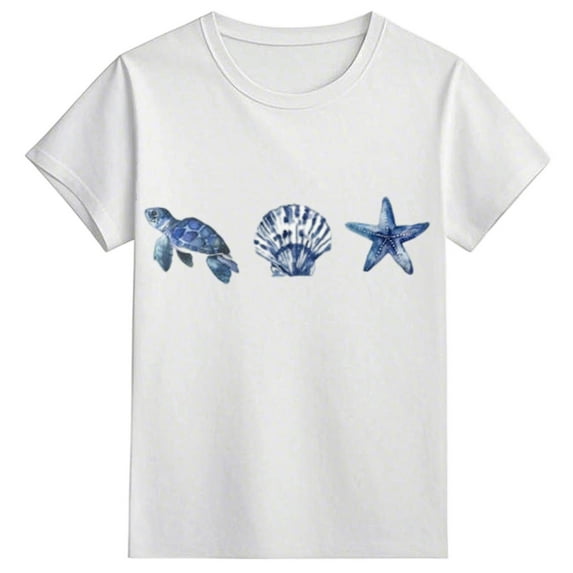 shoper Teen Girl Shirts Printed Pattern Comfy Short Sleeve Round Neck Shirt Holidays Tops Girl Clothes Summer White 130