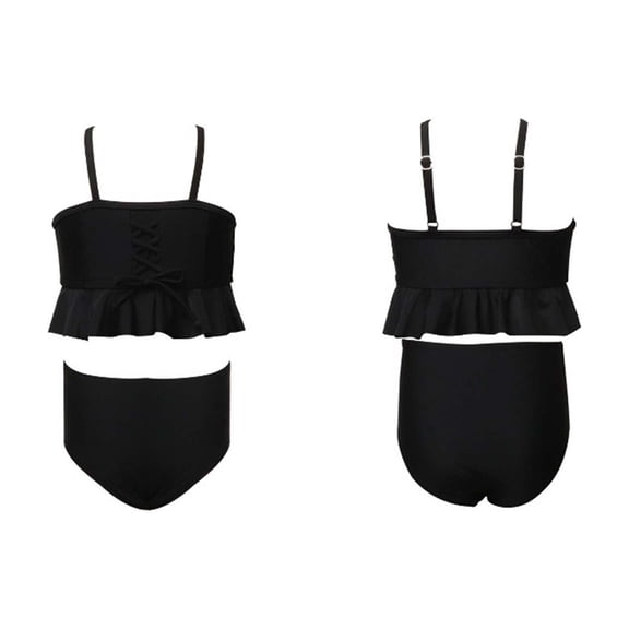 shoper Toddler Bathing Suit Girl Girls Two Piece Swimwear Soft Nylon Solid Color Bathing for Kids Youth Summer Beach Pool Black 8-9 Years