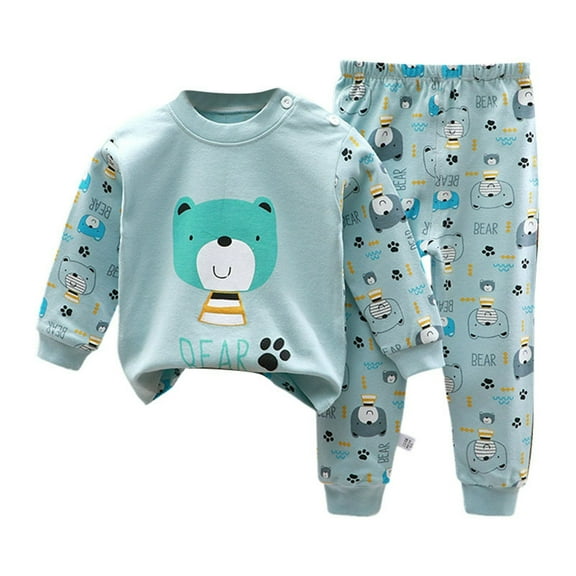 shoper Toddler Boy Pajamas Long Sleeve Pjs Snug Fit Crewneck Top with Pants Home Clothes 2 Piece Sets Pajamas for Kids Khaki 73