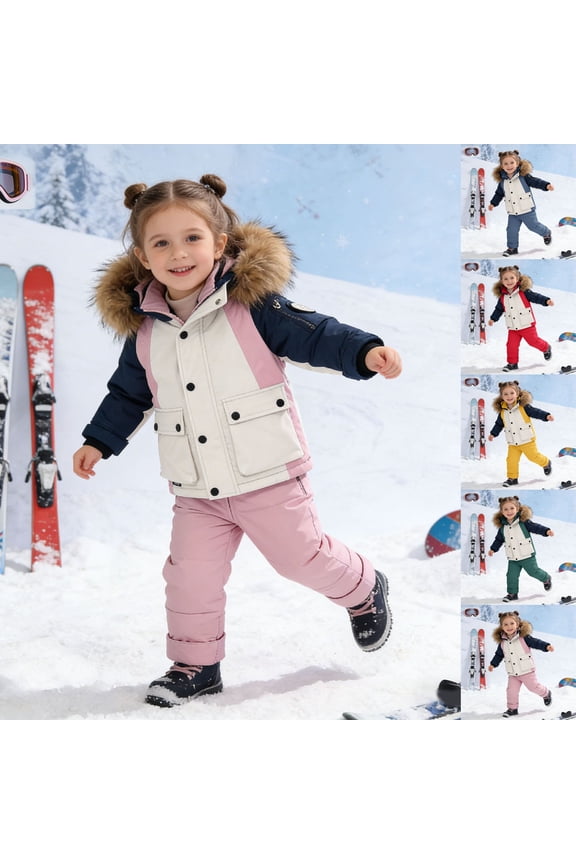 Toddler Boy Snow Pants Winter Coat and Snow Pants Set Overall Windproof Snowboard Outdoor Snow Outfit Pink 80